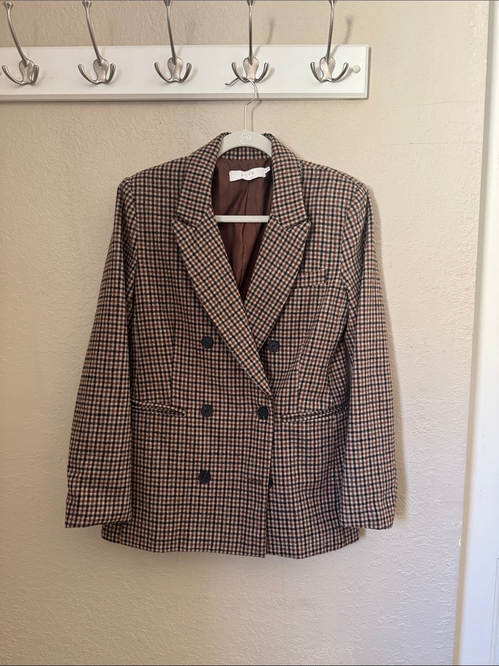 Astr Brown Houndstooth Double-Breasted Blazer